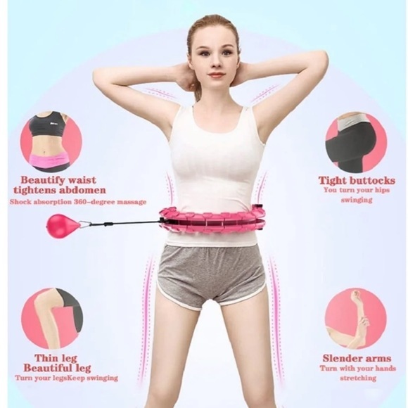 Smart Weighted Hula Hoop Adjustable Size - 2 in 1 Fitness & Weight Loss - Pink - Picture 2 of 8